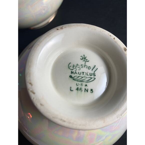 Vintage Homer Laughlin Pearl Iridescent Creamer & Open Sugar Bowl | 1940s - Picture 7 of 9